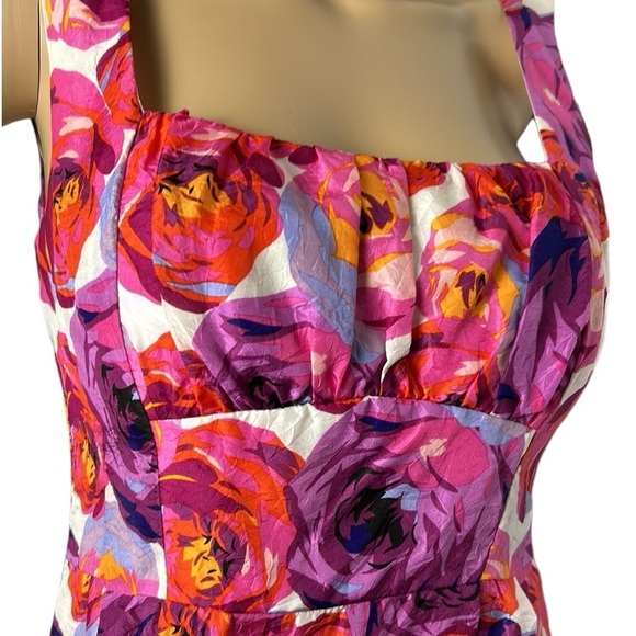🇺🇸Nanette Lepore Silk floral lined dress .Square neck , ruching ,fit and flare - Picture 9 of 13